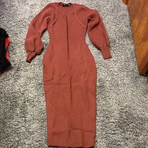 Chic Long Sleeve Rust Dress